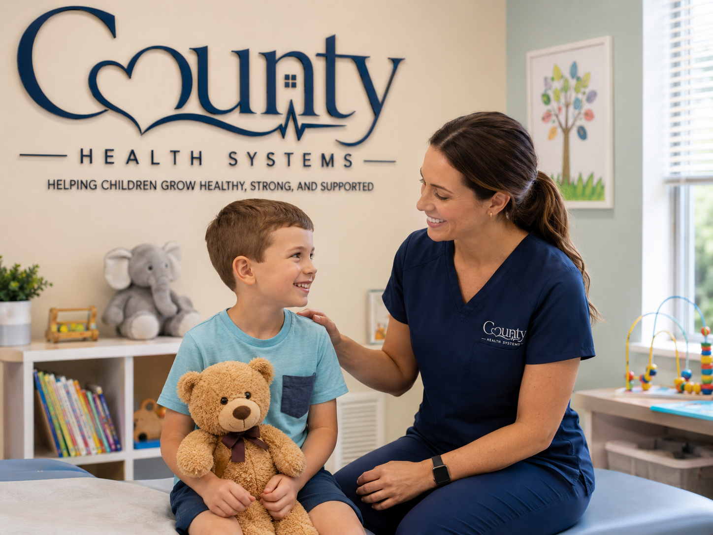 Parent and child at a checkup